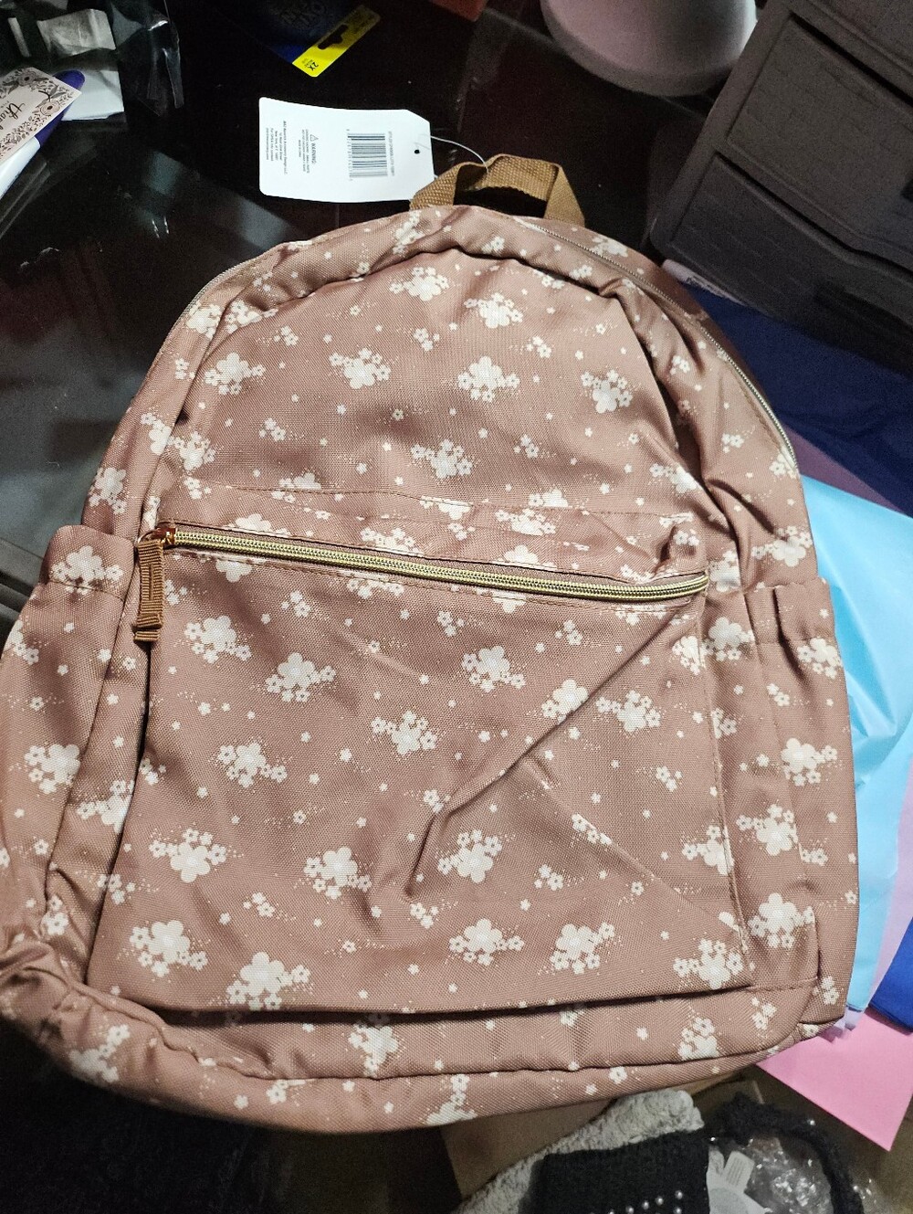 Floral Light Brown Backpack - Casual Everyday Bag
